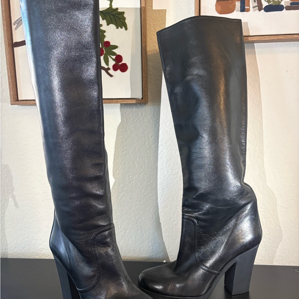 Prada Black Leather Heeled Boots